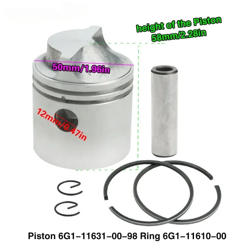 OUNENG Brand NEW 6G1-11631 & 6G1-11610 Piston Ring STD Kit Yaha Outboard Motor 2T 6HP 8HP 6G1-11631-00-98 6G1-11610-00 Dia:50mm