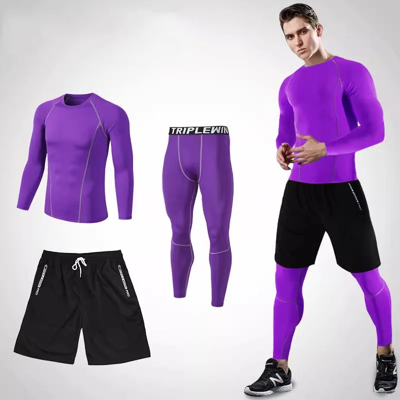 Jersey Jogging lengan panjang pria, pakaian legging Fitness GYM kaus olahraga berlari Set ski basket sepak bola setelan B36