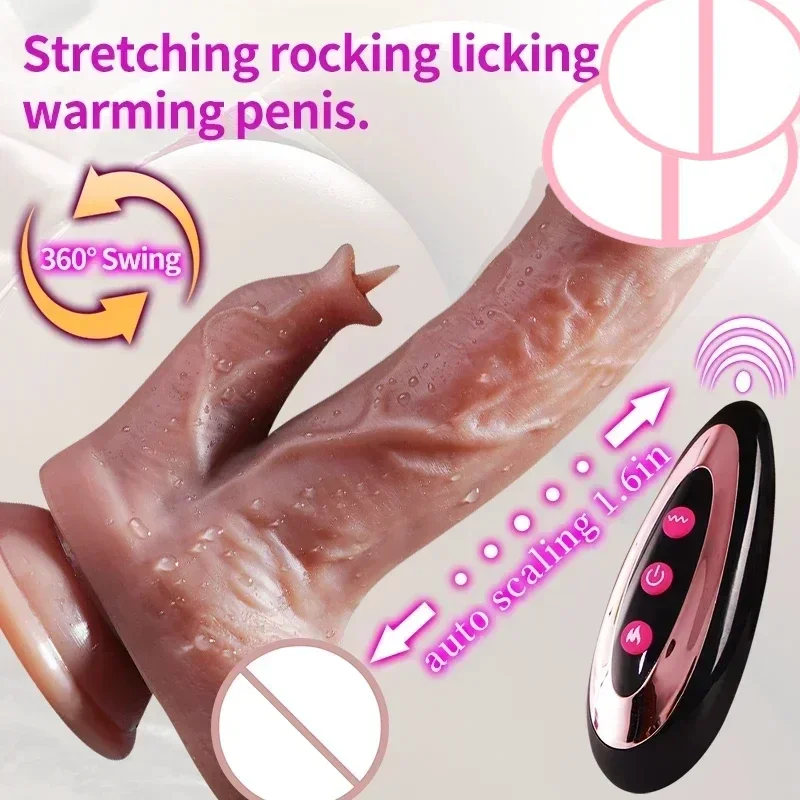 Female Big Dildo Vibrator Penis Artificial Telescopic Swing Heating Silicone Remote Control Thrusting Realistic Dick for Women