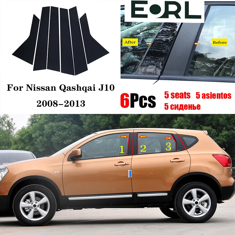 6PCS Black Mirror Effect Car Window Pillar Trim Cover Sticker Fit For Nissan Qashqai J10 2013 2012 2011 2010 2009 2008