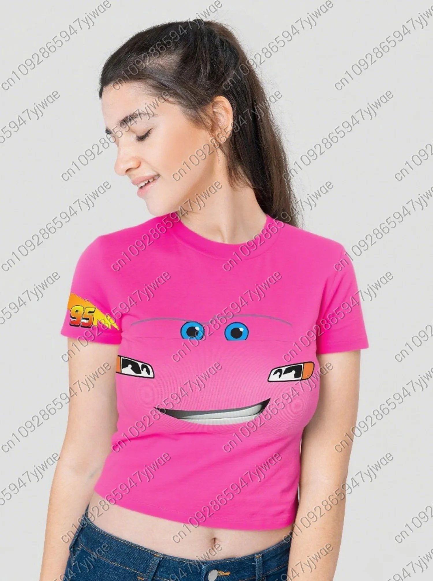 

Женская сексуальная блузка American Lightning McQueen, футболка, укороченная короткая футболка, женская повседневная короткая футболка с круглым вырезом