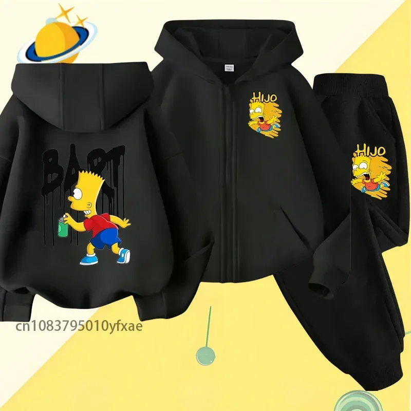 Simpson Barter children zipper hoodie set cartoon print autumn winter long sleeve sweatshirt boys girls trend handsome wind top