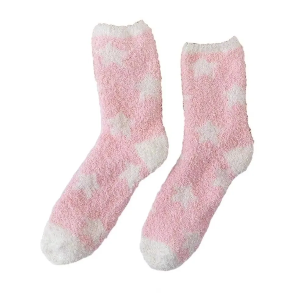 

New Star Pattern Coral Fleece Socks Thickened Soft Middle Tube Socks Breathable Warm Floor Socks for Women