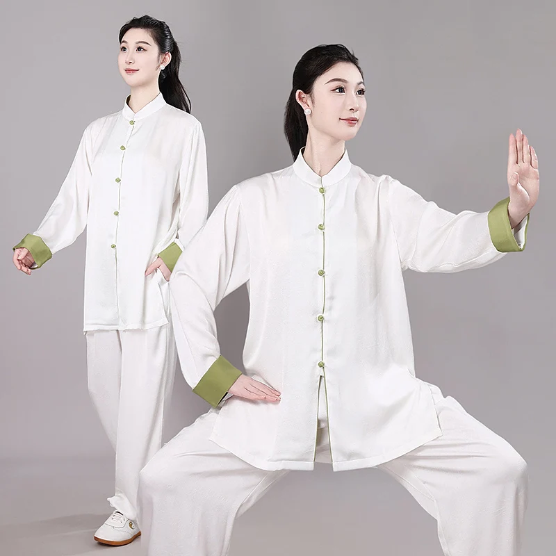 2025 New Tai Chi Suit, Mandarin Collar & Frog Buttons Baduanjin Uniform for Competition & Practice, Two-Tone