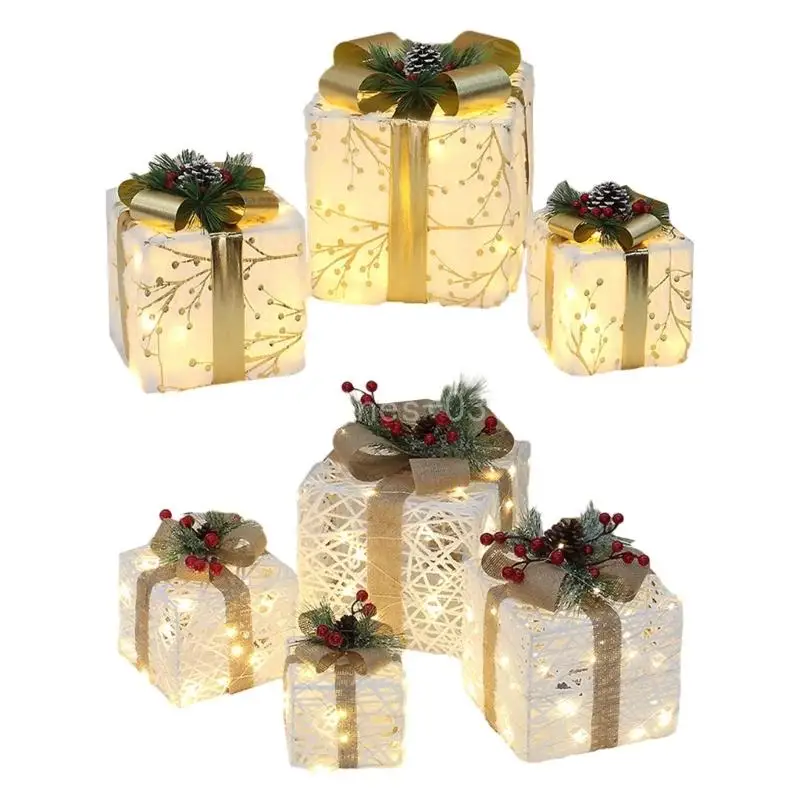 

Q6PE 1Set LED Lighted Gift Boxes, Plug in 60 LED Lights Bring Holiday Spirit