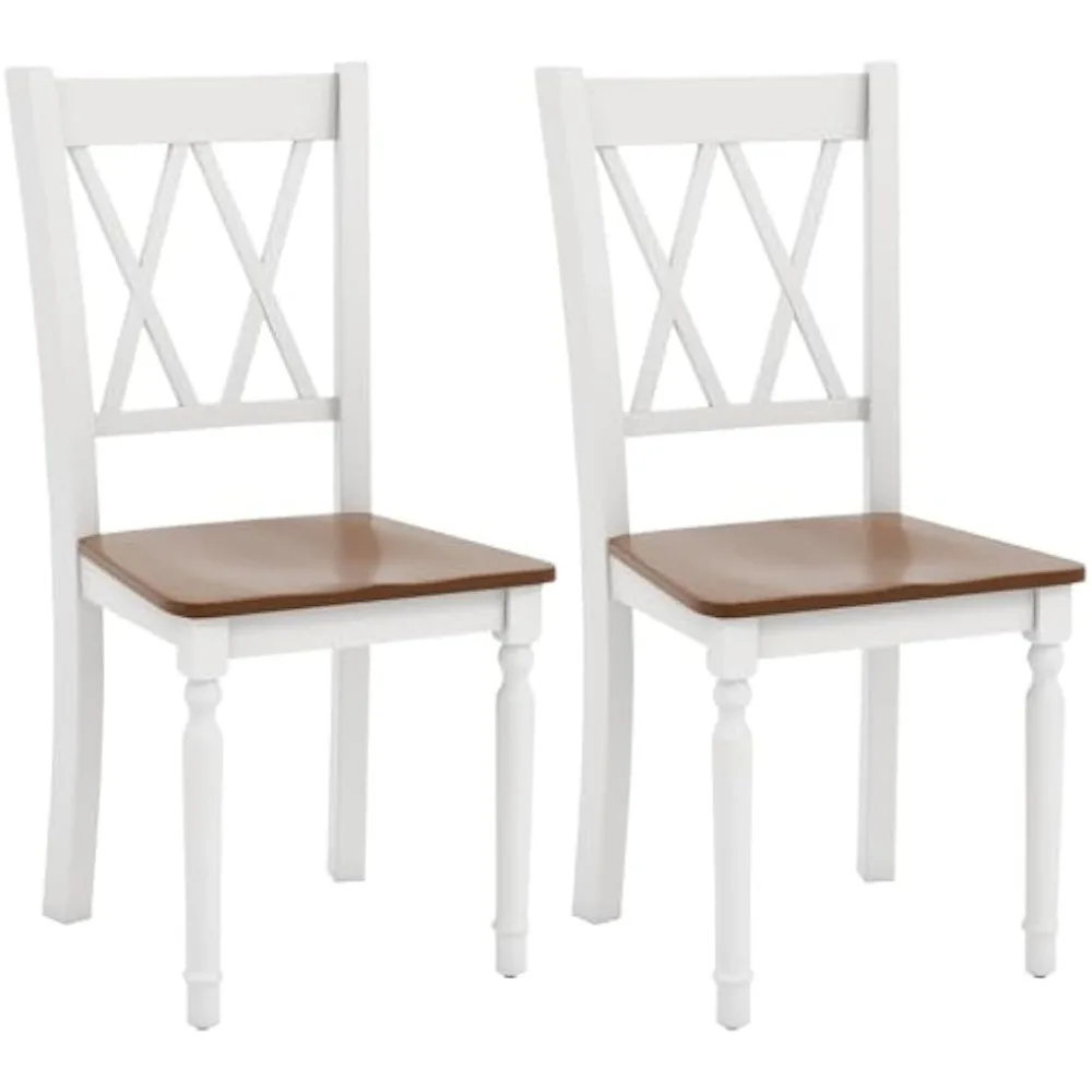 

Dining Room Chairs Set of 2 White, Wooden Farmhouse Kitchen Chairs with Rubber Wood Seat, Acacia Wood Legs, Max Load 360