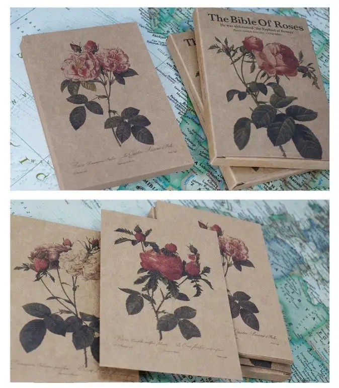 25Pcs/Lot Retro Kraft Paper Postcards The Bible Of Rose Art Illustration Greeting Card Decorative Card For DIY Junk Journal Gift