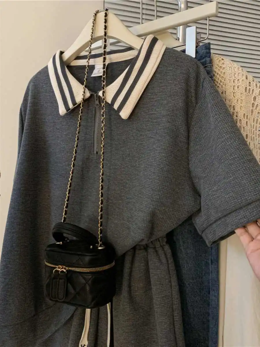 Casual Sport drehen-unten Kragen Zipper T-shirt Shorts Set Frauen Einfarbig Kurzarm Top Lose Shorts Anzug Sommer kleidung