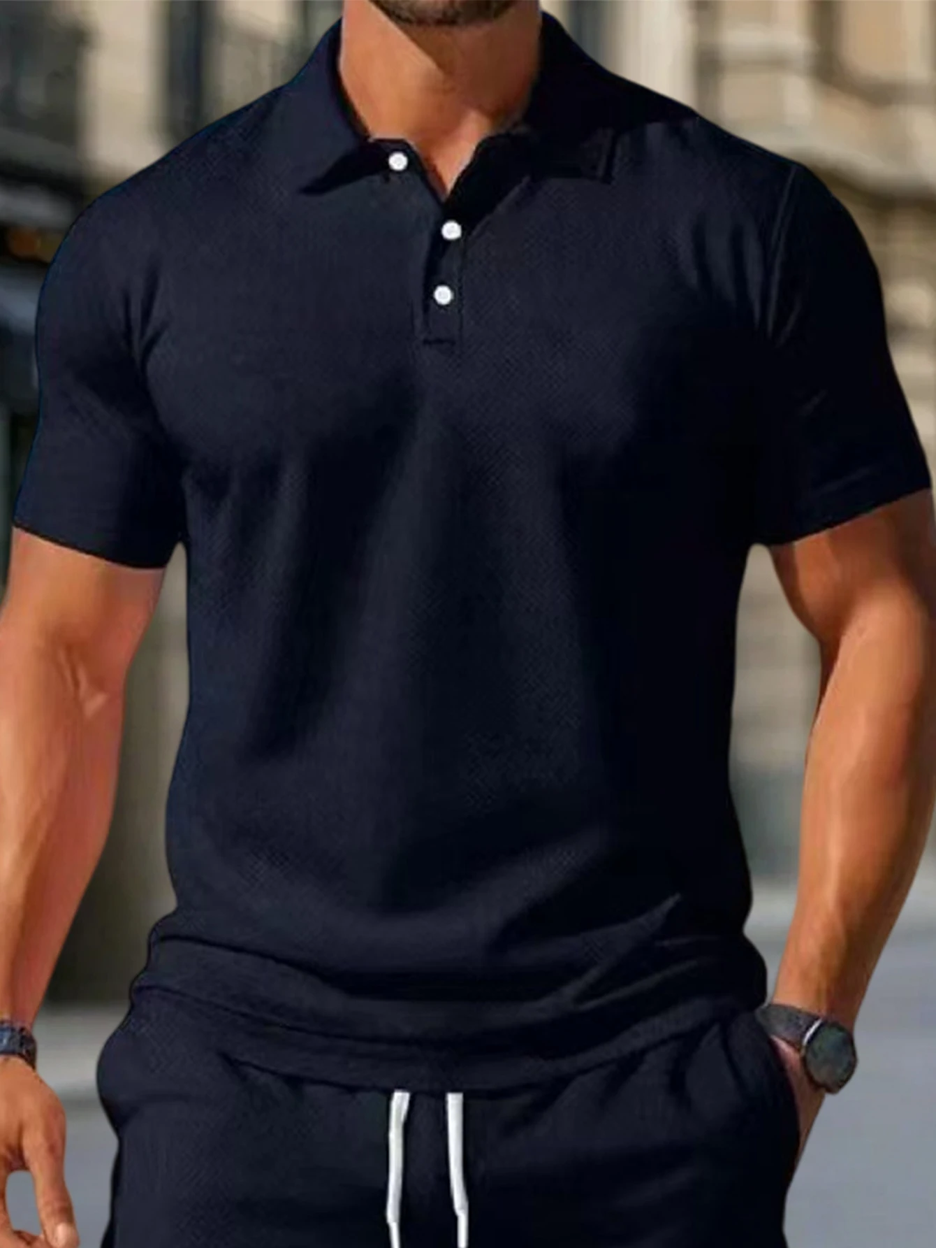 

Summer casual versatile fashionable short-sleeved button-down polo shirt set of high-quality short-sleeves, short pants set
