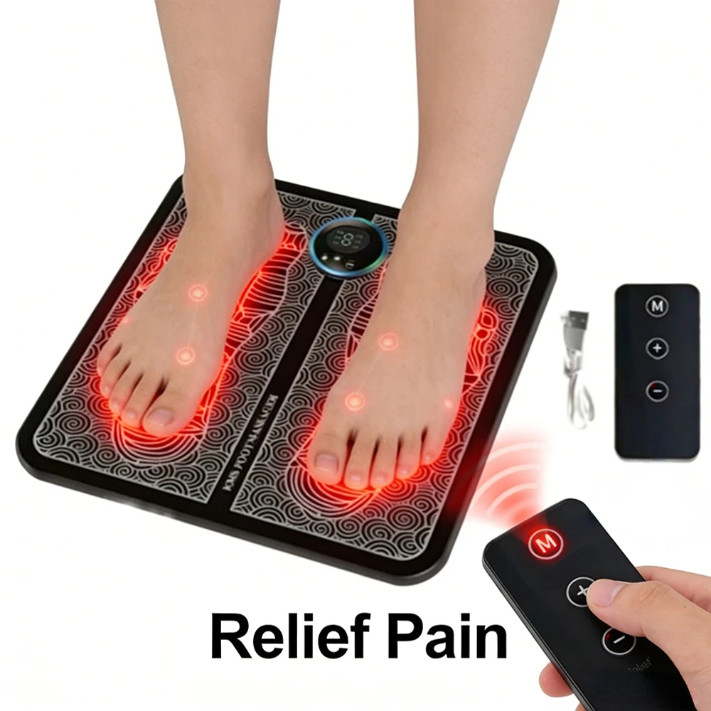 EMS Foot Massager Pad With Remote Control & USB Rechargeable Acupoint Massage Mat for Home Sports Leisure Muscle Relaxation