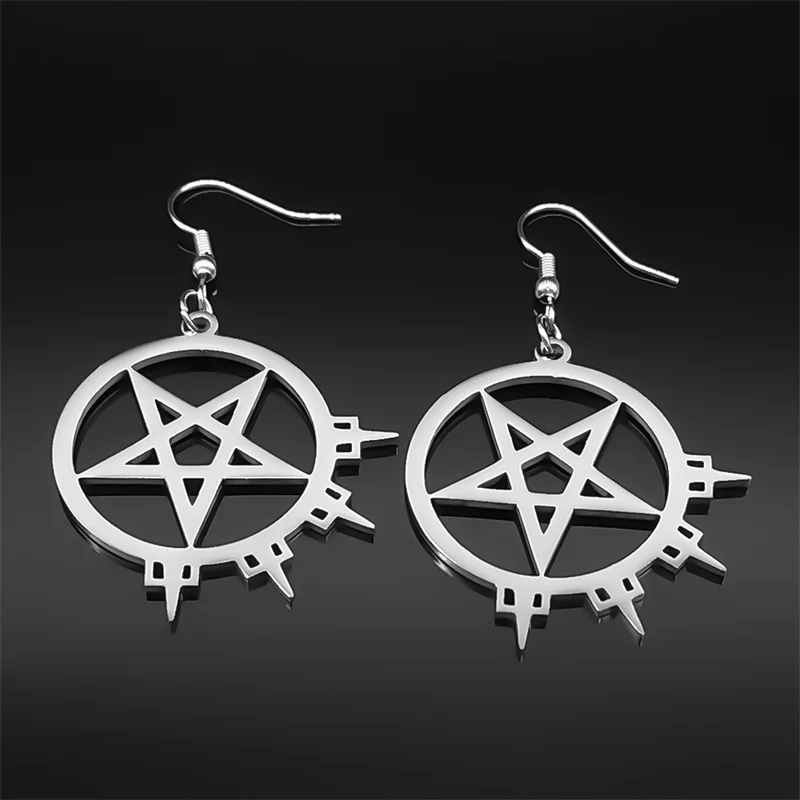 Deadly Enemy Metal Music Band Inverted Pentagram Hoop Earring for Women Stainless Steel Black Color Hip Hop Earrings Jewelry