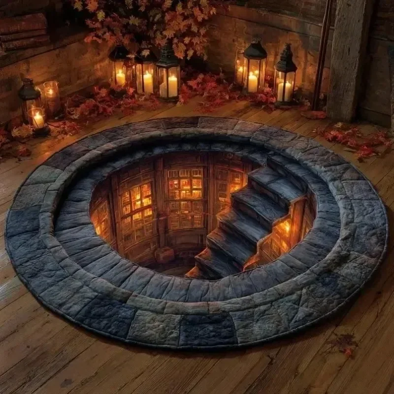 2D Illusion Round Carpet Living Room Large Rug Library Vortex Area Rugs Bedroom Sofa Chair Floor Mat