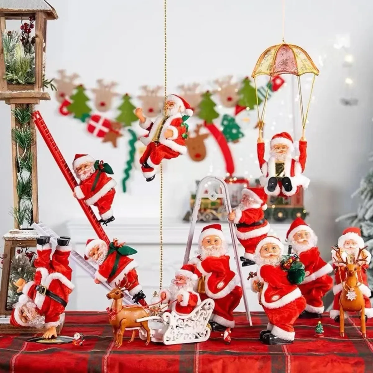 Electric Climbing Beads Santa Claus Single Ladder Double Ladder Parachute Deer Pull Car Chimney Climbing Rope Christmas Toy