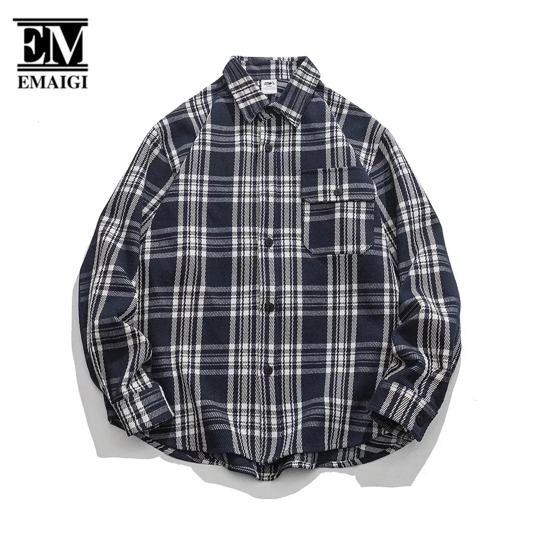 2024 New Shirts Men Streetwear Fashion Loose Casual Long Sleeve Plaid Shirts Women Vintage Oversize Blouses Cityboy Girls Shirts