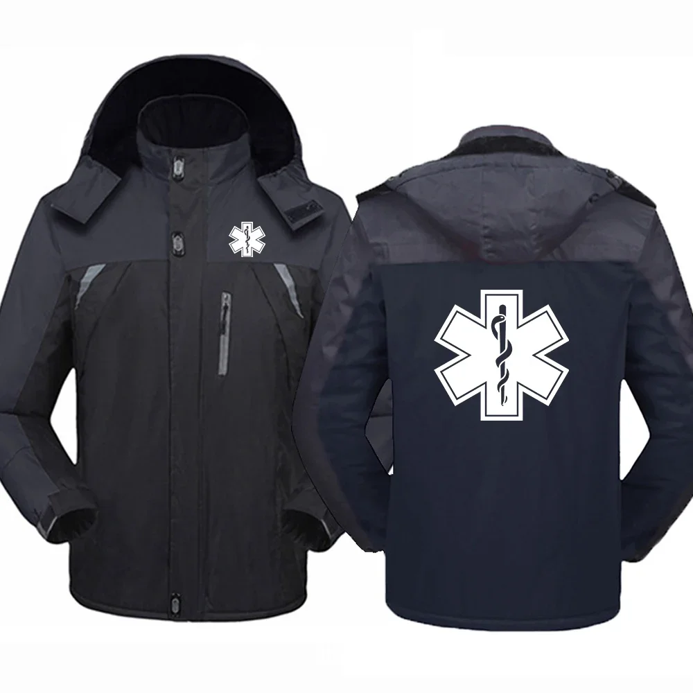 2024 New EMT Emergency Ambulance Print Men Zipper Jacket Windbreaker Windproof Thicken Outwear Outdoor Sports Versatile Overcoat