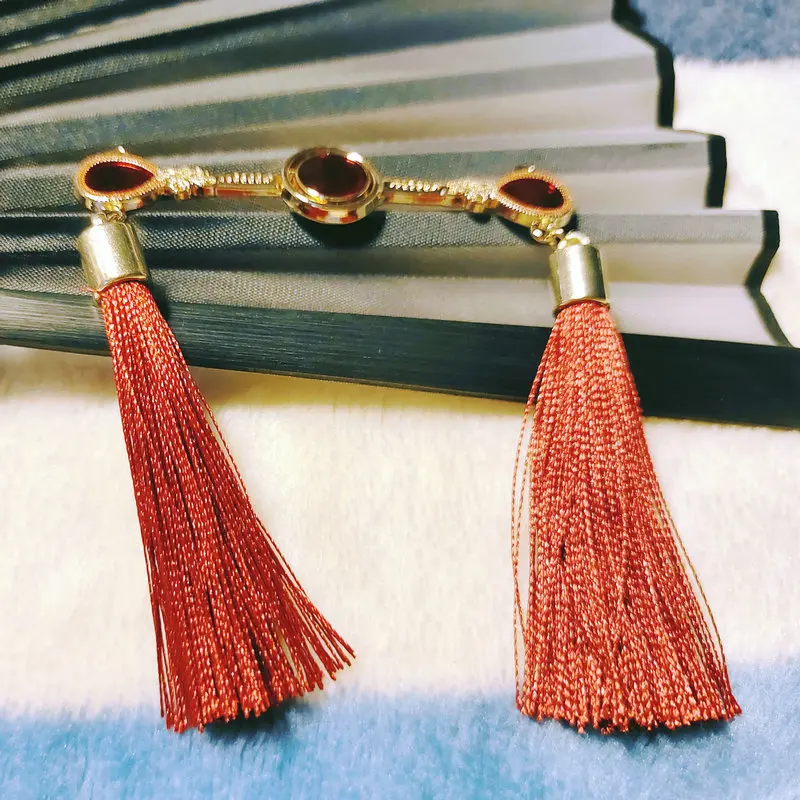 Chinese Traditional Pankou Style Closure Buttons Dropping Red Oil Process Metal Buckle With Tassels Qipao Hanfu Tang Accessories