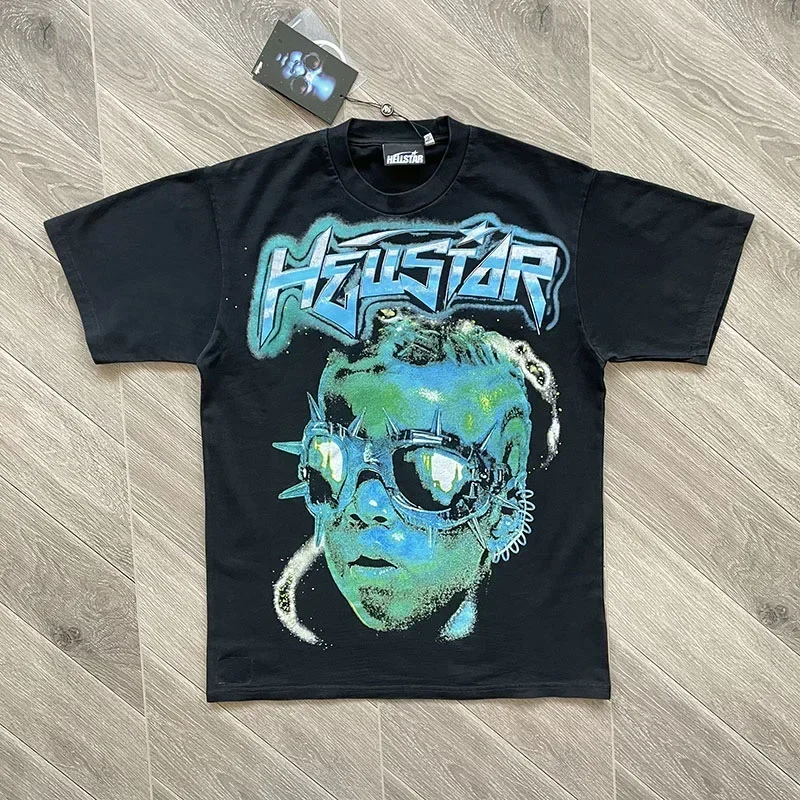 24ss Casual Short Sleeve 1:1 Top Quality Glasses Alien Printing Oversized Black T Shirts