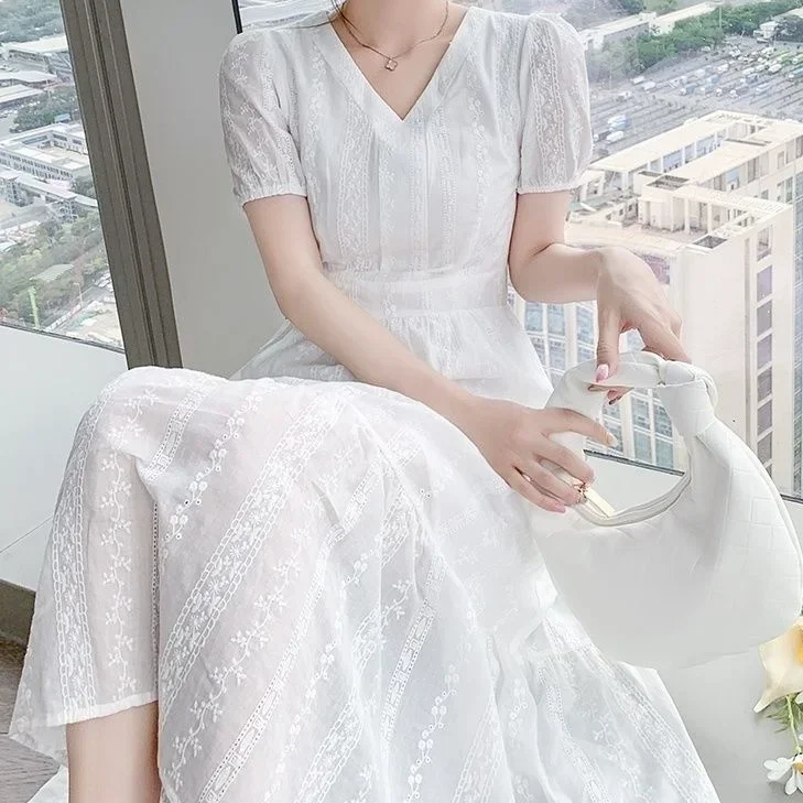 Lace Dress for Women Summer 2023 Style Long Shows Cotton Skirt Women Clothing Party Dresses Vestido Dress