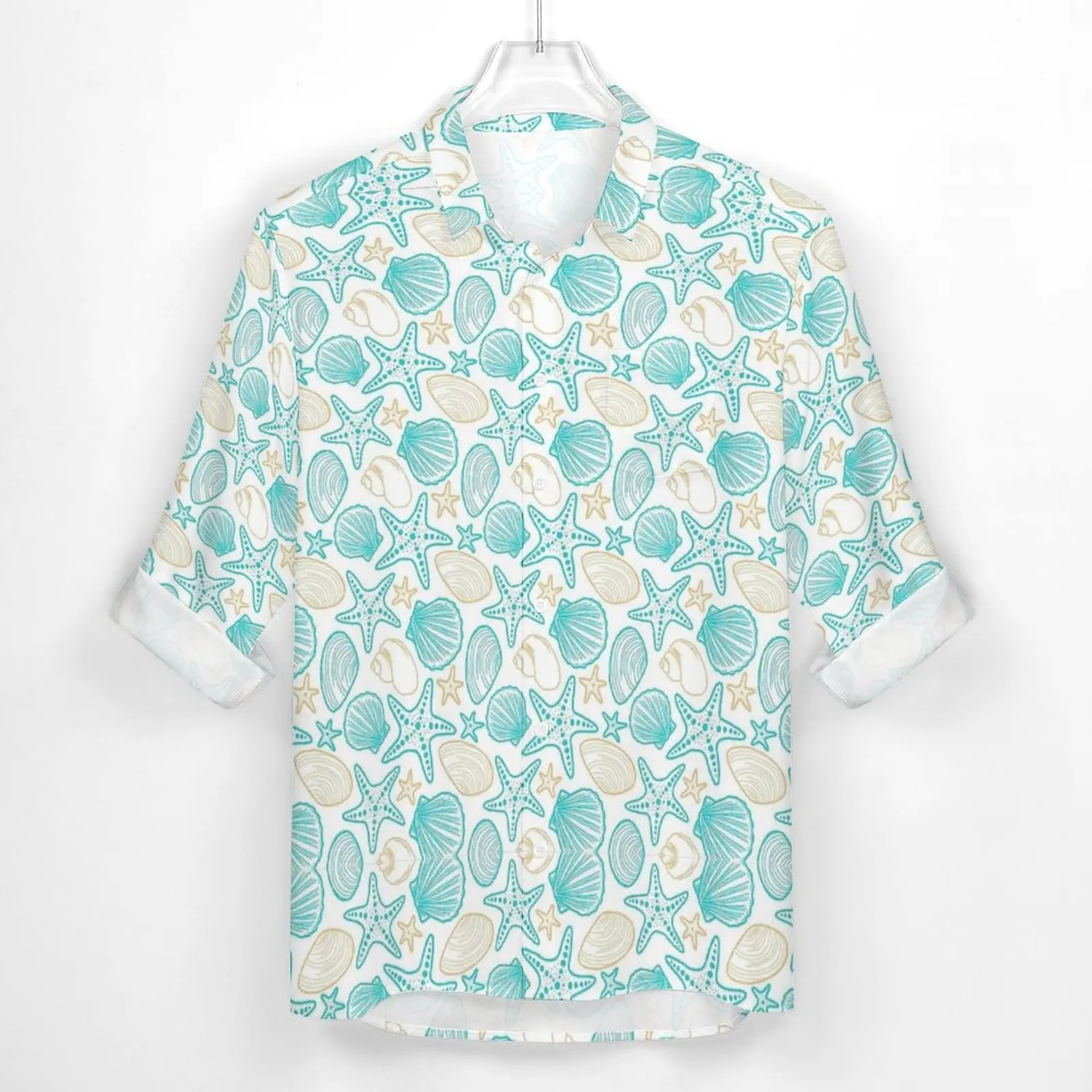 Beachy Sea Shells Shirt  Casual Shirts Long Sleeve Design Aesthetic Blouses Autumn Loose Oversize Tops