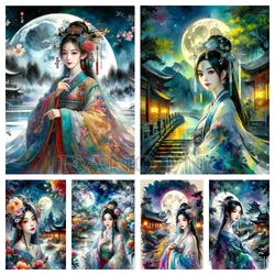 5d Diy Girl Moon Diamond Painting New 2024 Embroidery Chinese Style Woman Classical Landscape Mosaic Rhinestone Home Decoration