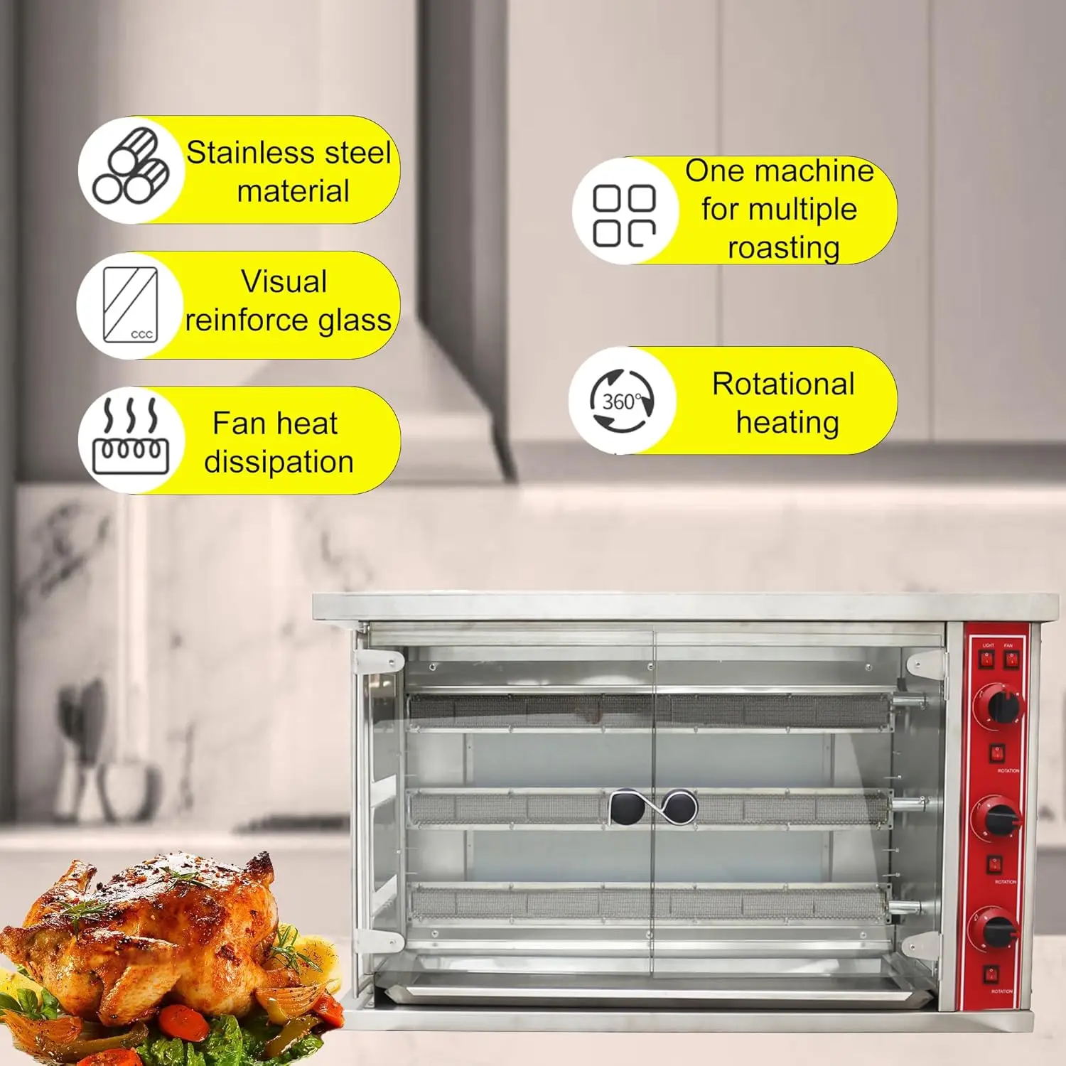 Most Popular 3 Rods Chicken Rotisserie Gas Chicken Roaster Machine Commercial Vertical Oven
