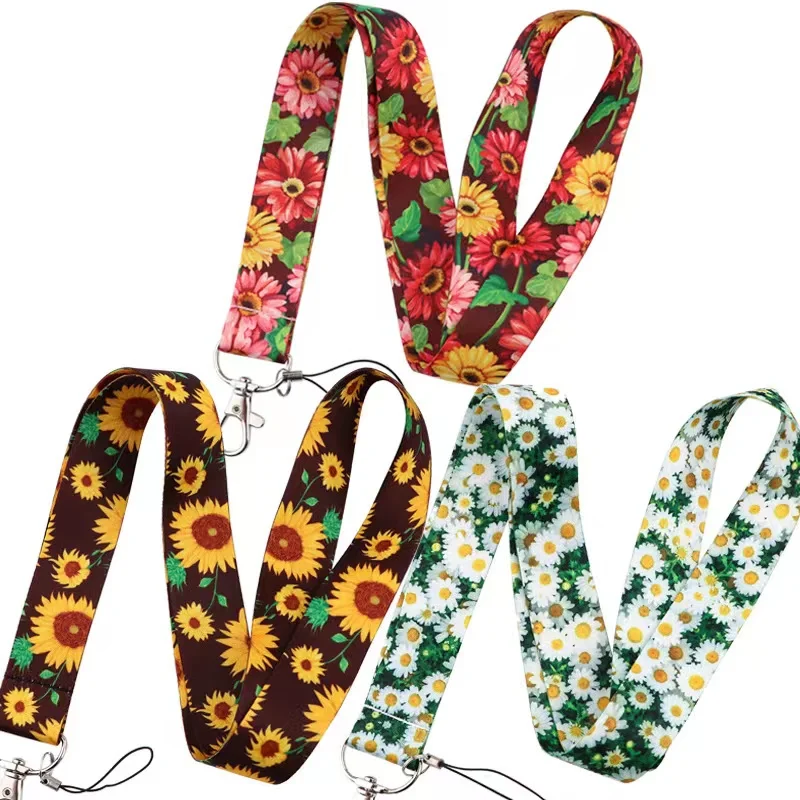 10PCS Sunflower Daisy Design Mobile Phone Straps Lanyard For Key Chains ID Badge Holder Keycord Necklace Webbing Ribbon