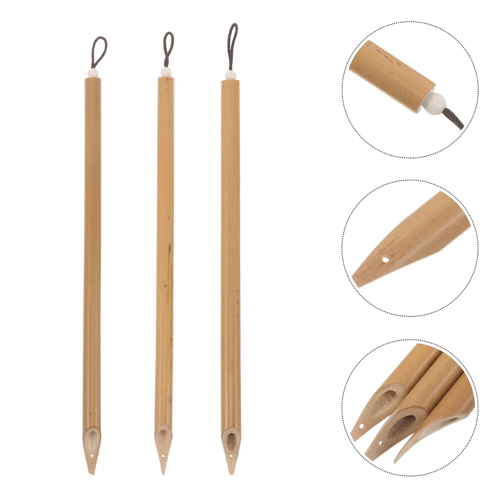 3Pcs Bamboo Calligraphy Dip Pen Set Traditional Handmade Ink Drawing Tools for Writing Painting Sketching Manga Tibetan Arabic