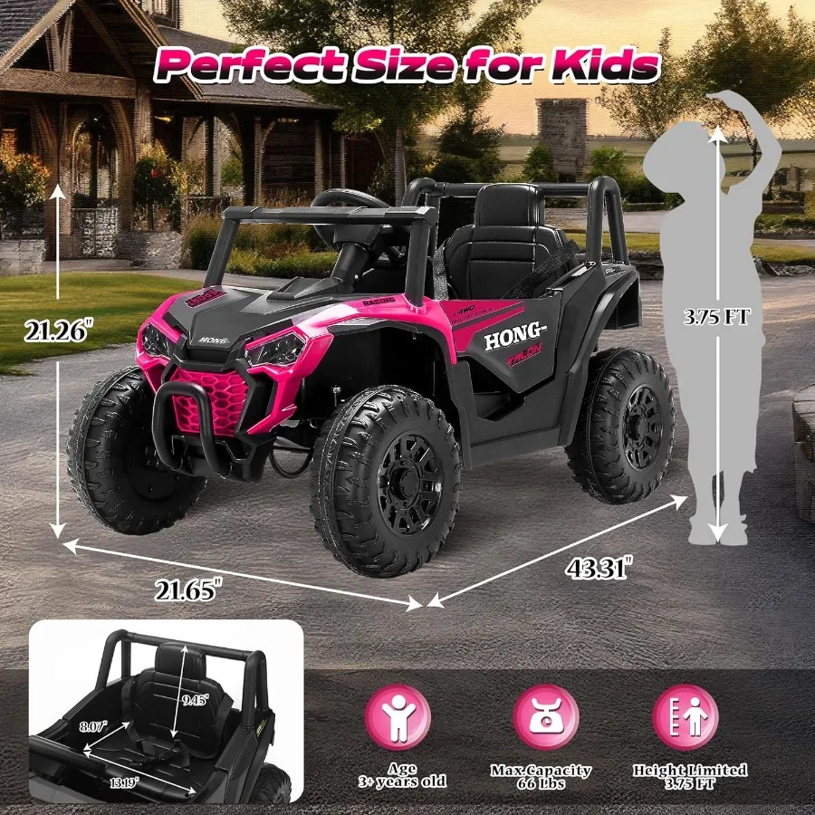 12V Electric Car Ride on Car Truck with Remote Control LED Lights 3 Speed Adjustable Music Safety Belt Soft Start Horn Ride on