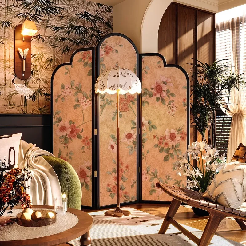 for French Antique Flower Screen Partition Living Room Porch Cover Bedroom Sofa Background Decoration American Folding Screen