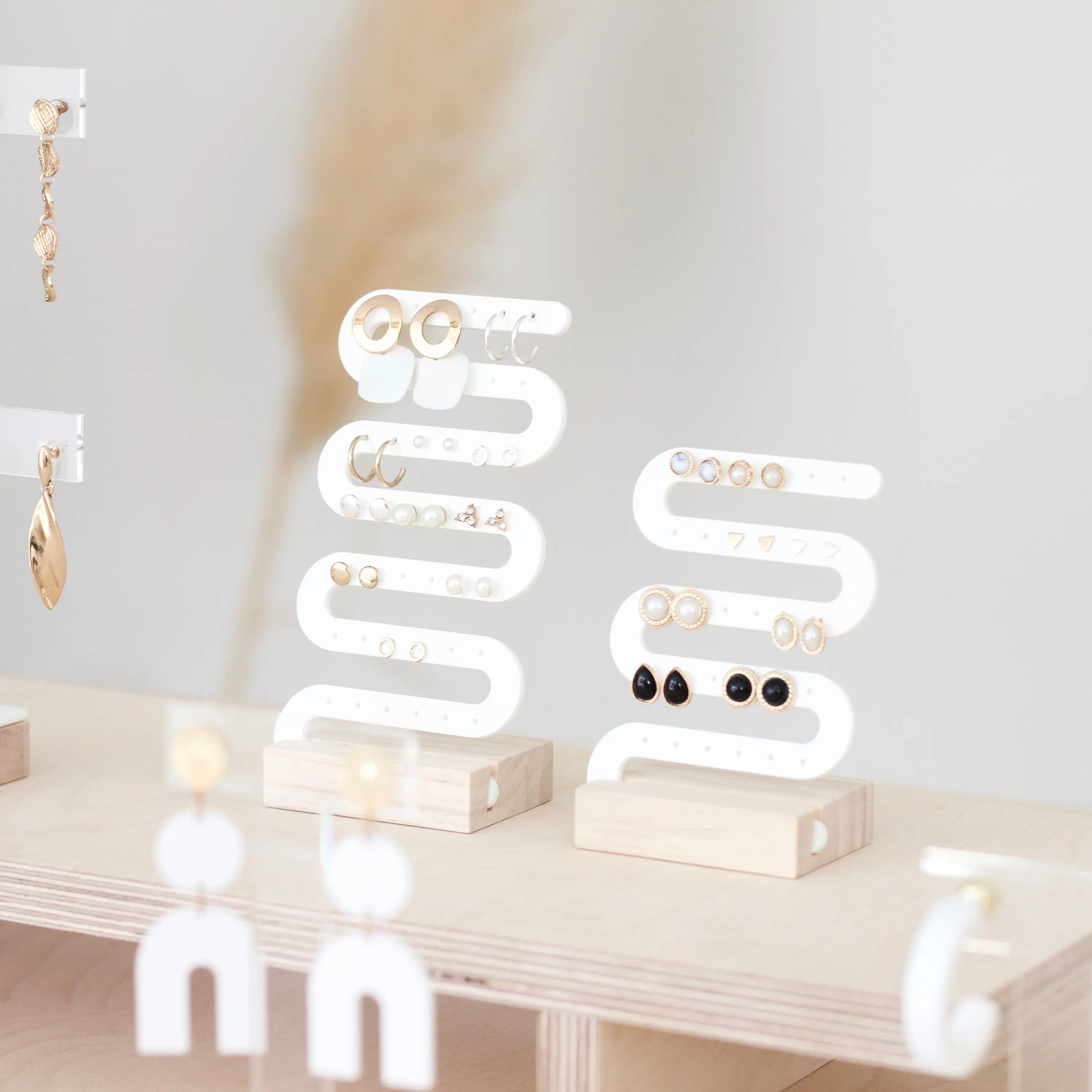 Stud Earring Display RIVER, Wood and Acrylic, Earring Display, Jewelry Display Wood, Piercing Display