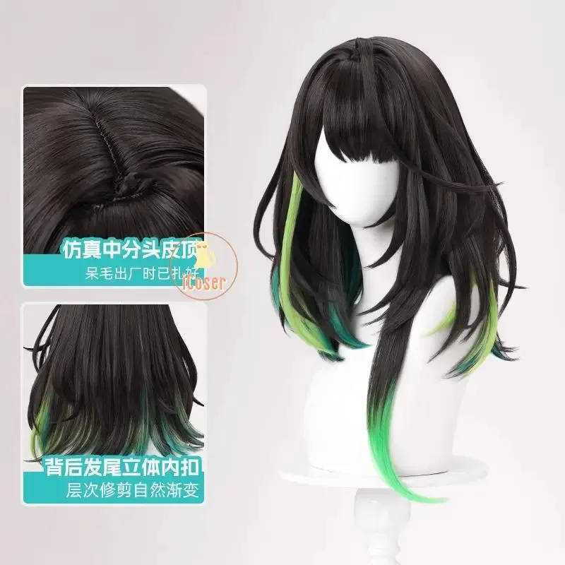 25COSArknights Mon3tr شعر مستعار تأثيري M3 أسود أخضر طول الكتف الشعر القصير رودس جزيرة هالوين حفلة النساء الفتيات الدعائم Carn