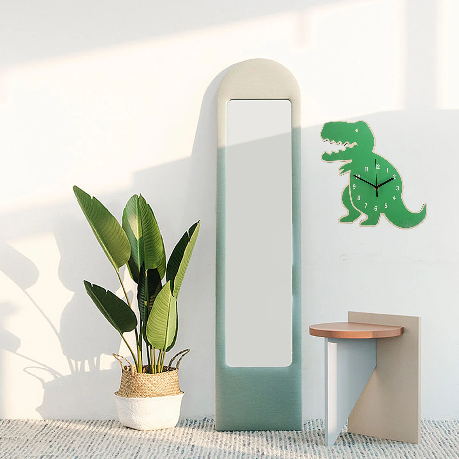 Little Clock Dinosaur Student for Nightstand Home Cartoon Basswood Decorative Table Kids Room