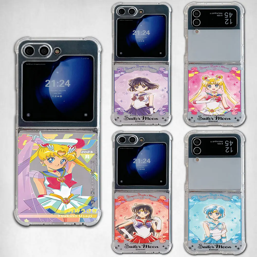 Cute Magic Girl Sailors Moons Phone Case for Samsung Galaxy Z Flip 3 4 Z Flip 5 Z Fold 4 5G PC Soft Anti-fall Back Cover