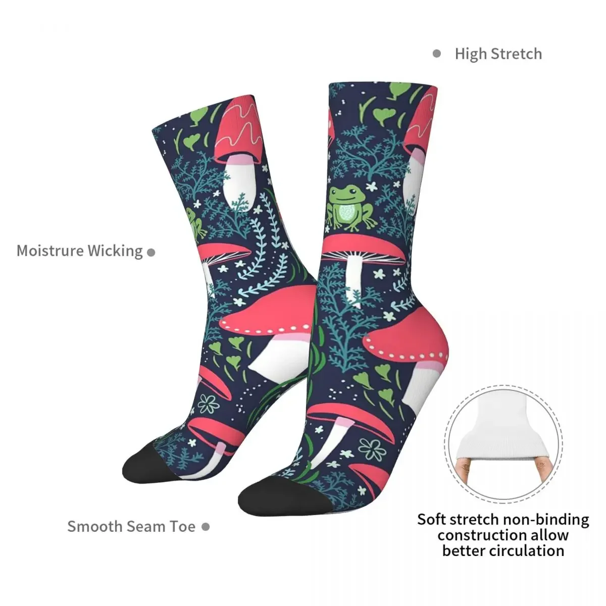 Mushrooms, Toadstools And Frogs Socks Harajuku Sweat Absorbing Stockings All Season Long Socks Accessories for Unisex Gifts