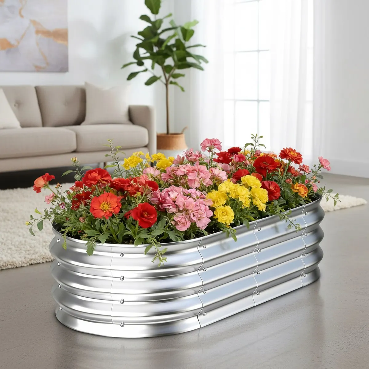 Galvanized Oval Garden Bed 4x2x1ft 2 Pack Heavy Duty Metal Planter Bottomless Kit for Flowers Vegetables