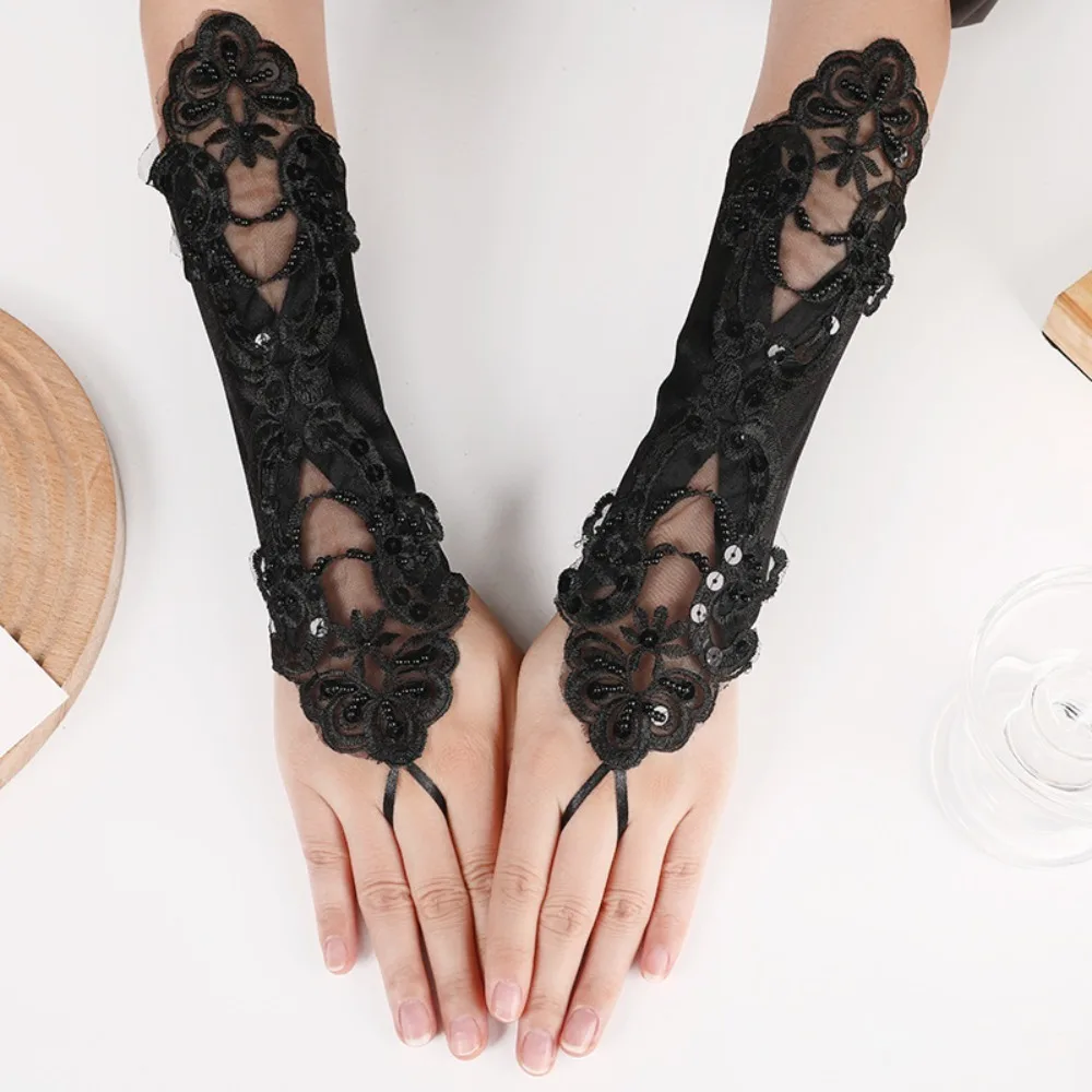 2024 Party Dress Lace Gloves Clothing Accessories Rhinestone Bridal Gown Mittens Elegant Sexy Evening Prom Decor Lady