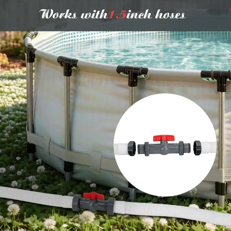 Threaded Pool Hose Fitting with Shut-Off Handle, 1.5 in Filter Hose Coupler for Routine Pool Care Work and Water Control 24BD