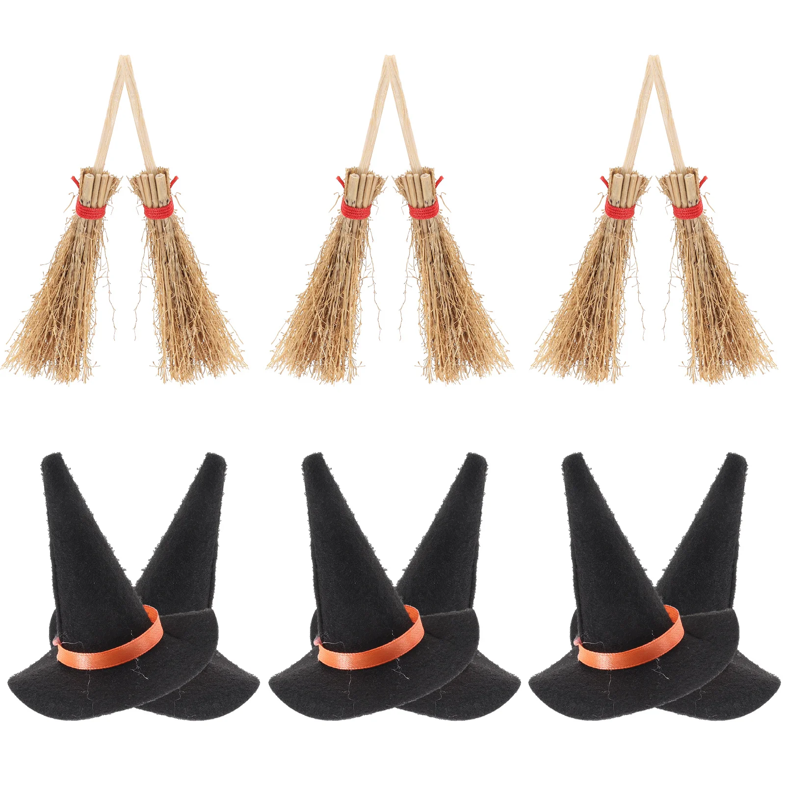 12 Pcs Mini Witch Hat Miniature and Broom Tiny Ornament Halloween Top Hats for House DIY Accessories Crafts Toy