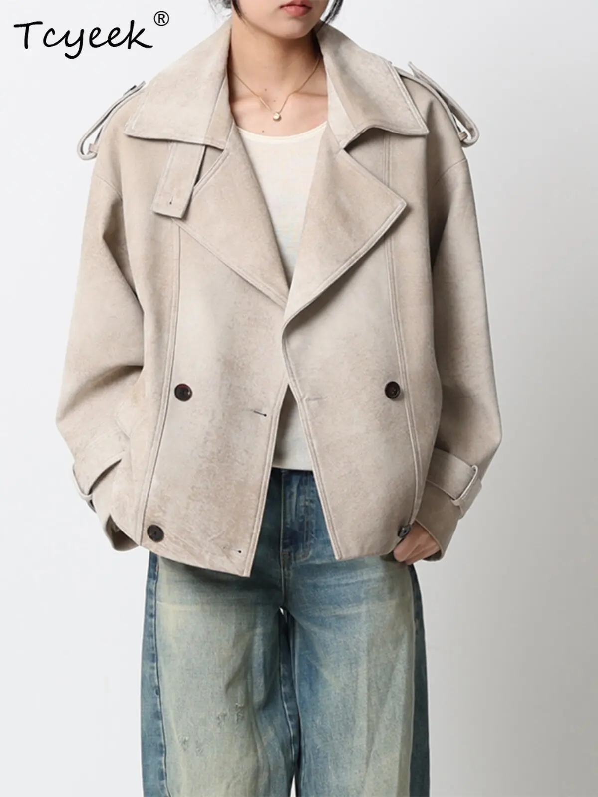 Tcyeek Real Leather Jacket Women Spring Autumn Clothes Natural Sheepskin Trench Coat for Woman Fashion Vintage Дубленка 2026