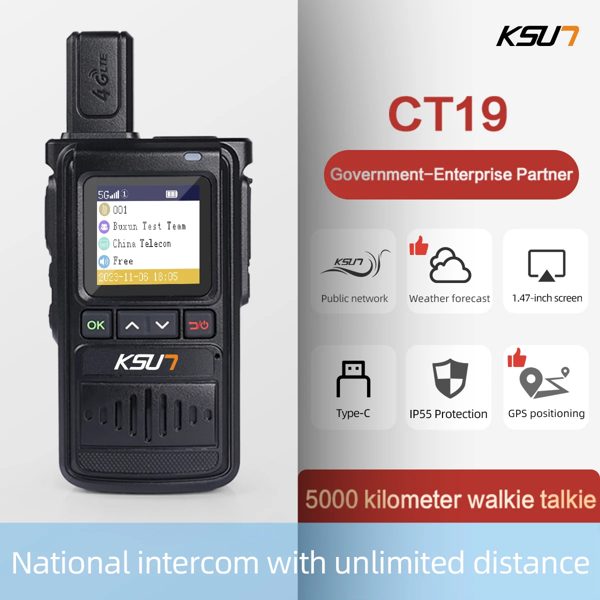 KSUN CT19 POC راديو الشبكة العالمية 4G لاسلكي تخاطب Type-C IP55 راديو ثنائي الاتجاه #6
