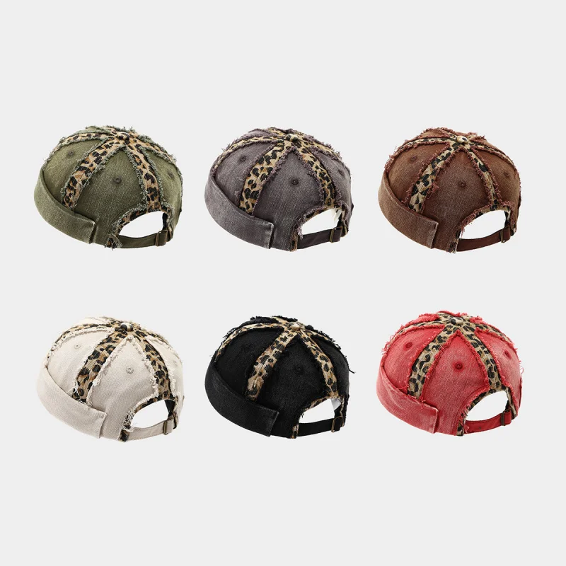 New Vintage Washed Leopard Print Gua Pi Hat Frayed Unisex Street Hip Hop Brimless Cap