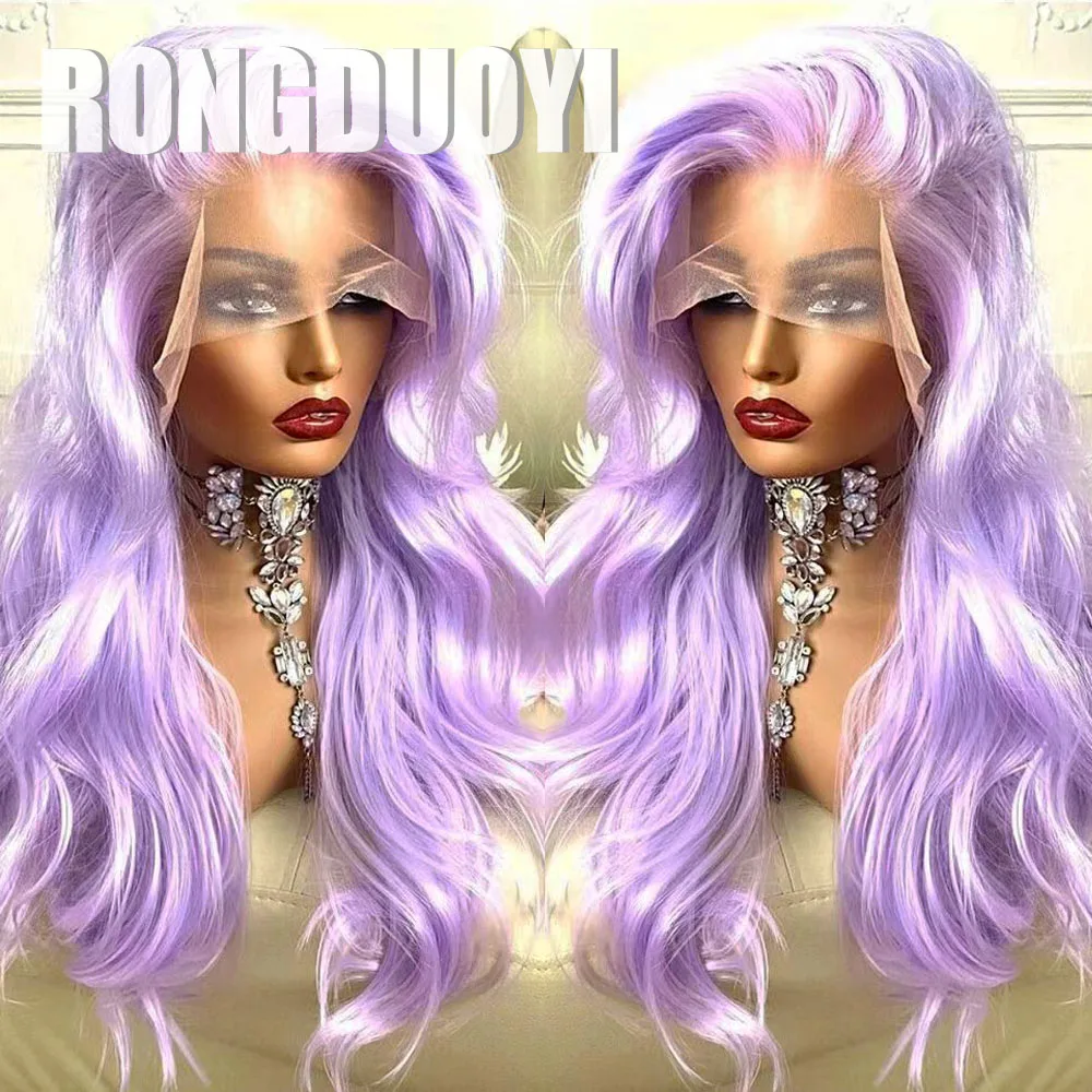 RONGDUOYI Light Purple Synthetic Wig Long Hair Body Wave Heat Friendly lace Front Wigs for Women Makeup Cosplay Purple Hai