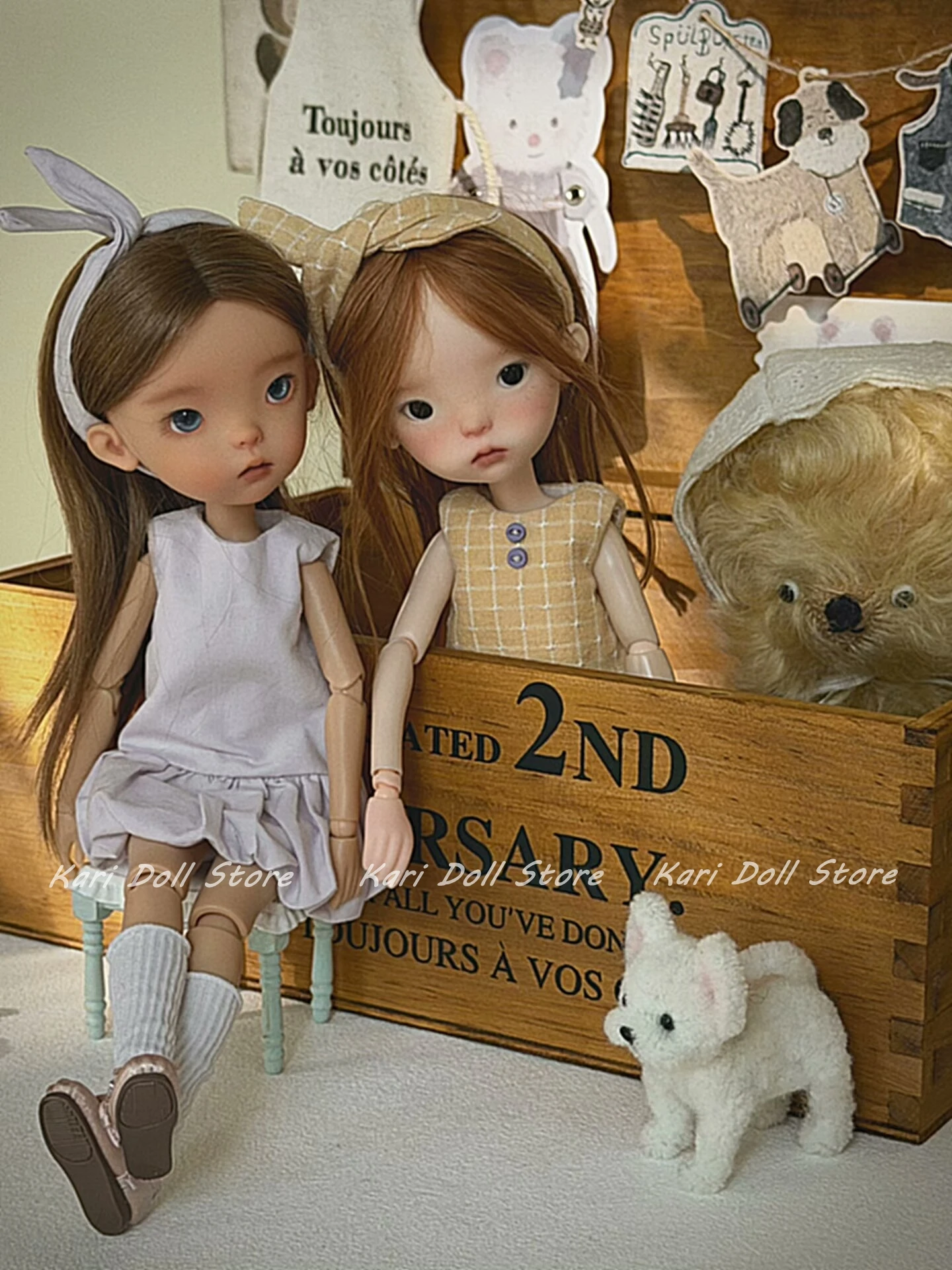 Kari Doll Clothes and Skirts Yellow Checkered and Light Purple Dress for Landazz Landoudou OB24 OB22 Doll