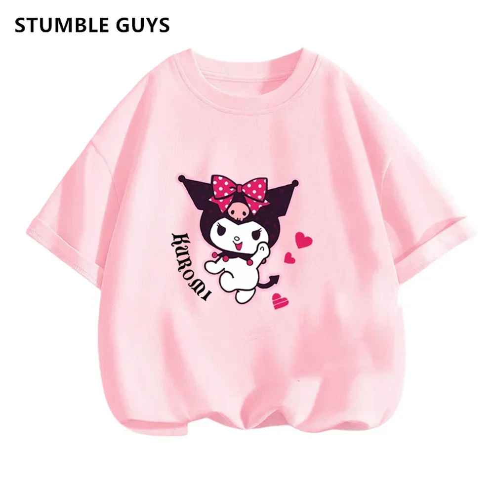 Kuromi New Children's T-shirt Cute Sanrio Cartoon Multiple Colors T-shirt Short Sleeve Boy Girl Loose Clothing Kids Trucksuit