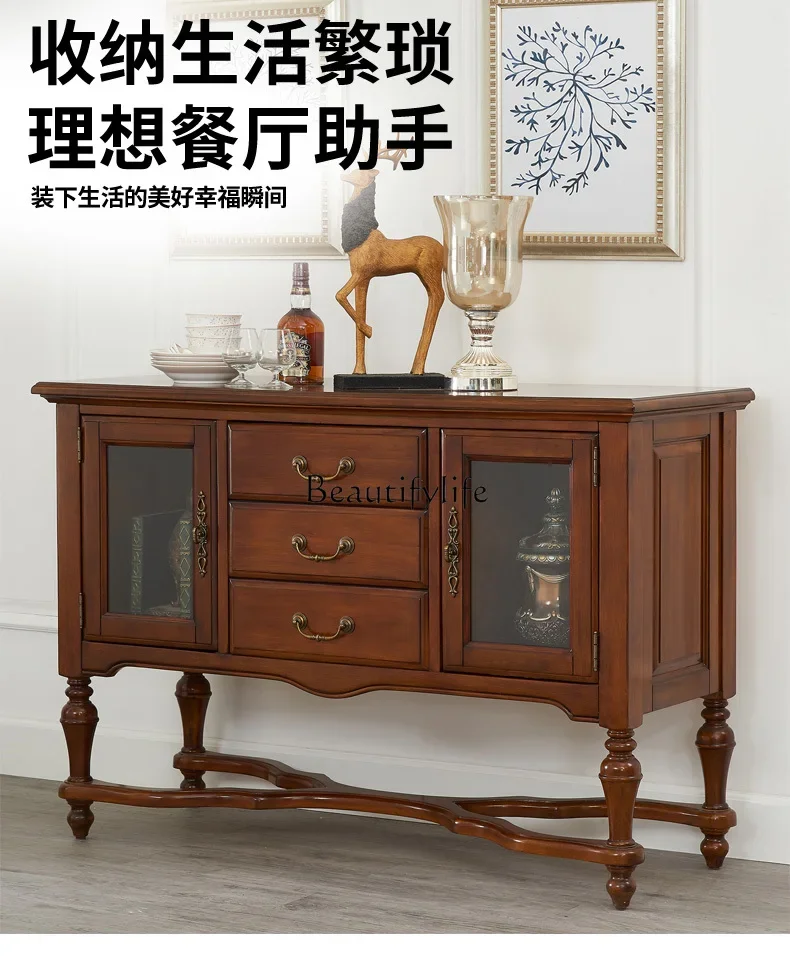 

yj19 American-style Solid Wood Sideboard Storage Cabinet for Dining Room European-style Tea Cabinet Wall-mounted Storage