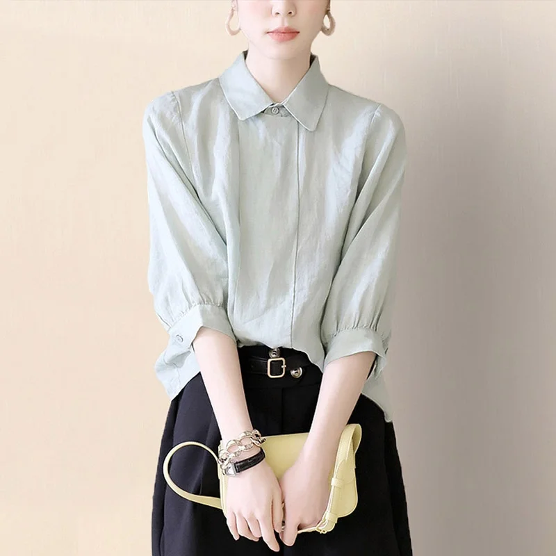   Kragen Lose Casual Sle Sommer Faionable Koreanische Version Seide Chiffon irt Seven-Viertel Sve Schlankheits Wirkung