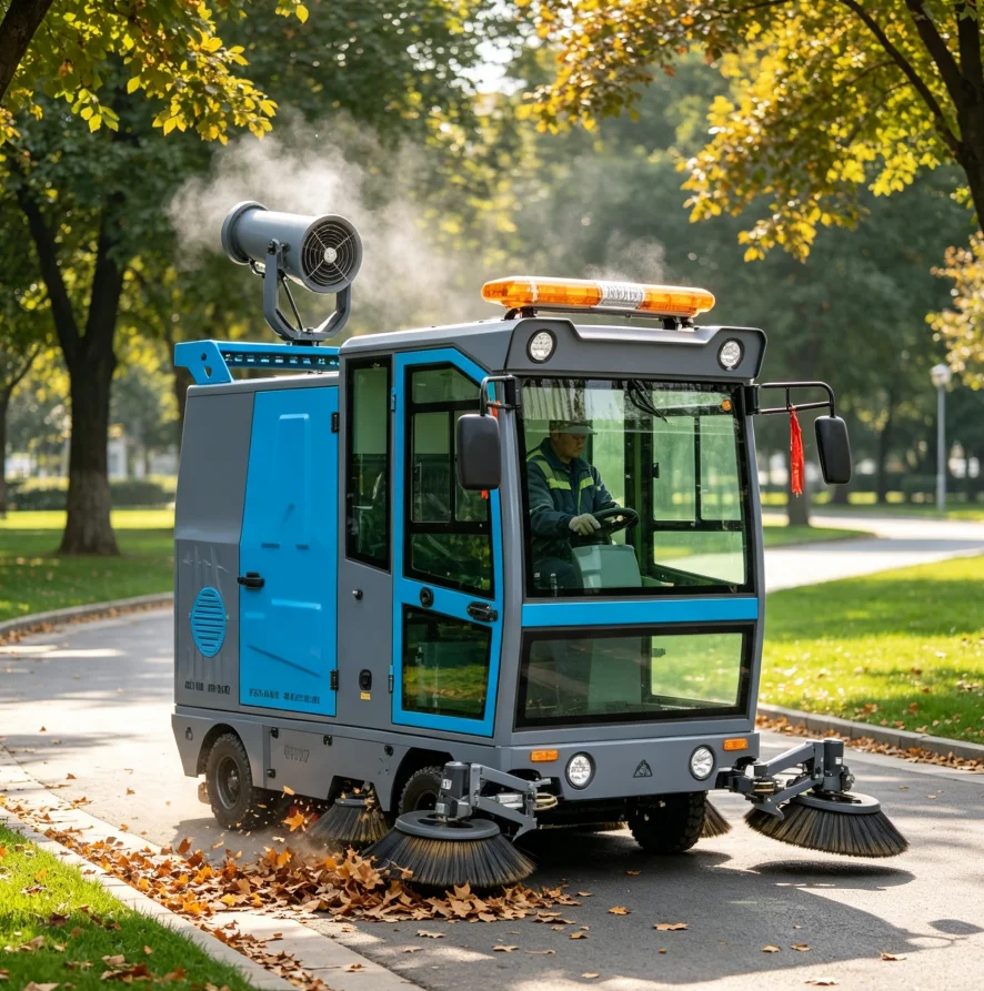 High-Tech Ride-On Sweeper with Reverse Image Display Fully Enclosed Road Cleaner for Factory Use