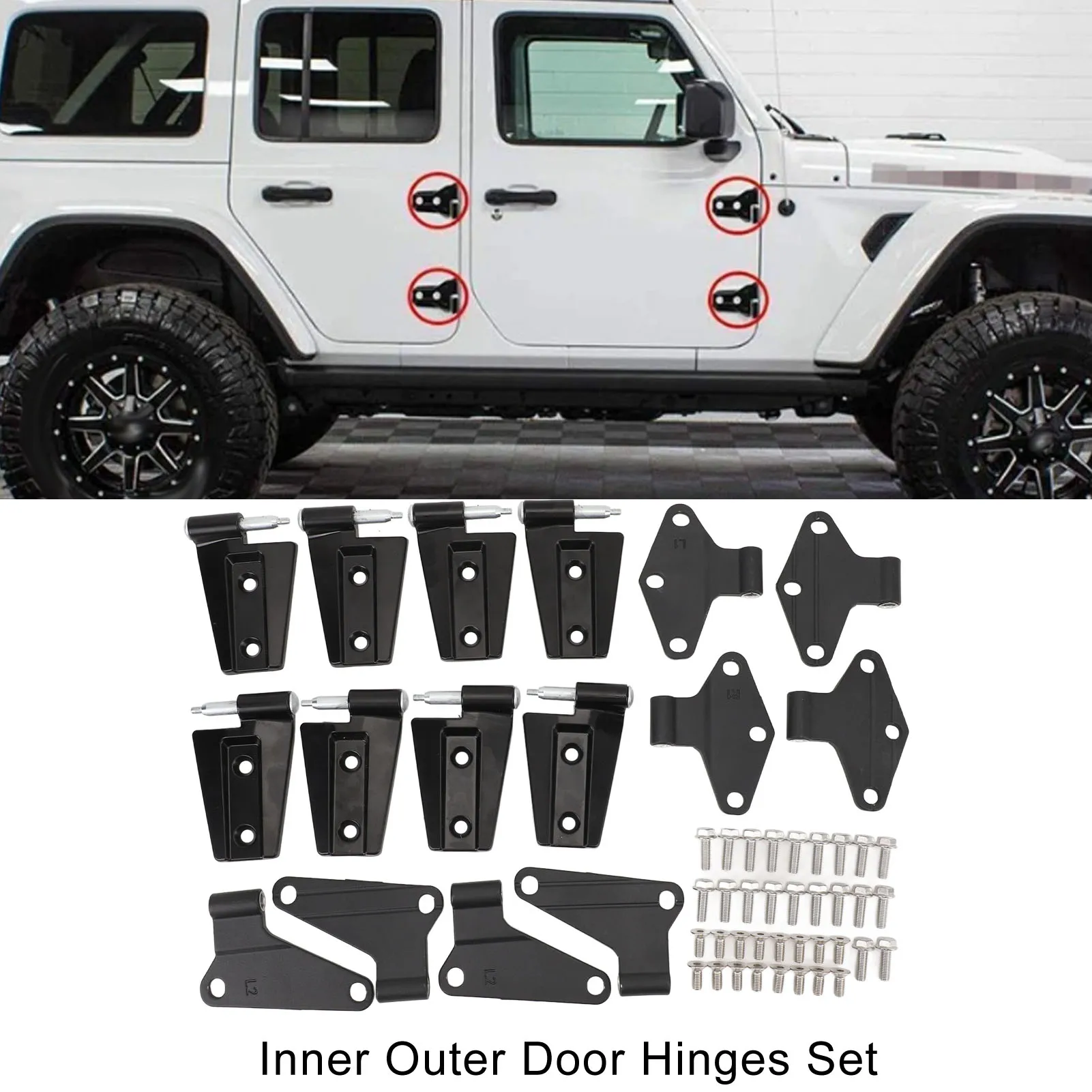 Door Hinge Assembly Kit Cast Steel High Strength Inner Outer Door Hinges Set For JK Rubicon Sahara 2 Door 4 Door Models