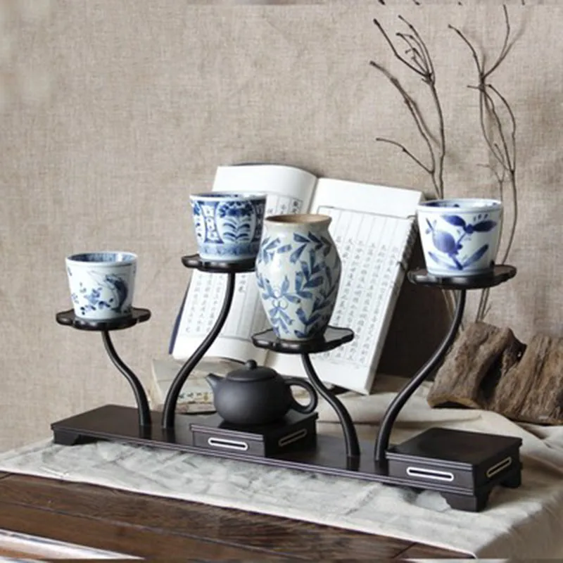 Solid Wood Display Rack, Mahogany Handicraft, Purple Clay Pot, Tea Set, Decoration Rack, Light Sandalwood