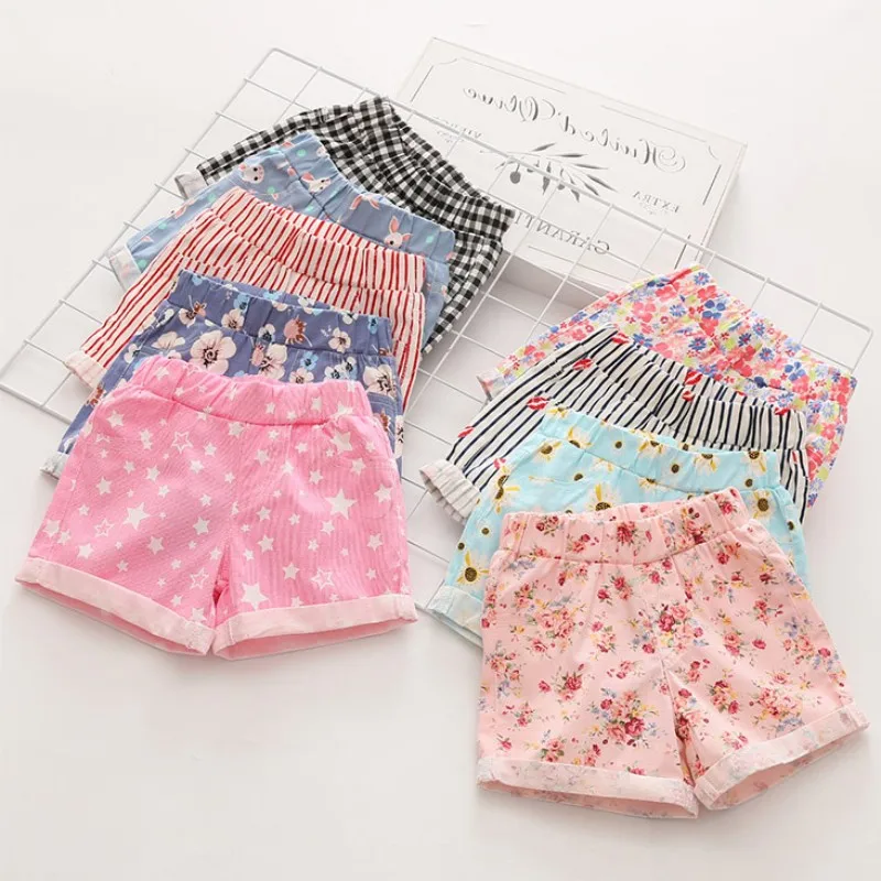 2023 Summer 2 3 4 5 6  8 10 Years Children\'S Clothing Cotton Thin Fower Print Kids Baby Girl Beach Hot Shorts